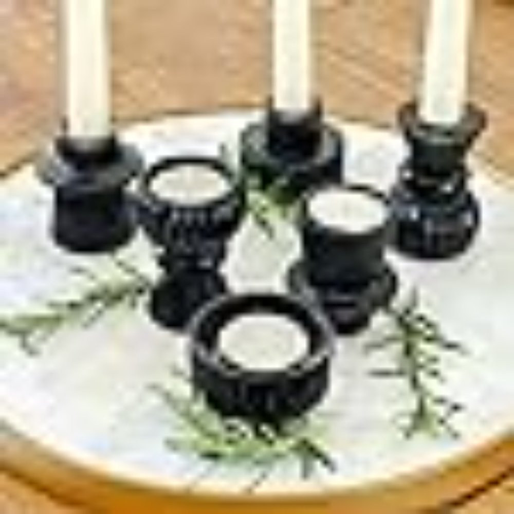 Kate Aspen Assorted Vintage Ribbed Black Glass Candlestick Candle Holder Set